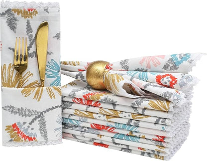 Bedding Craft Cloth Dinner Napkins Set of 12 – 18x18 Multicolor Lace Print – Durable Stylish Fabric Napkins Perfect for Dining, Weddings & Table Décor