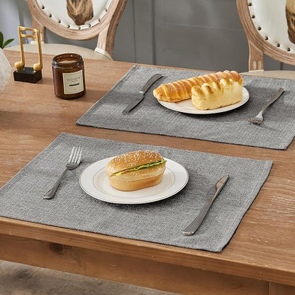 BALCONY & FALCON Placemats Set of 4 Faux Linen Cloth Place Mats Washable Waterproof Wrinkle Resistant Table Placemats for Dining Kitchen Farmhouse Indoor & Outdoor Use(Gray, 13.8”x 17.7”