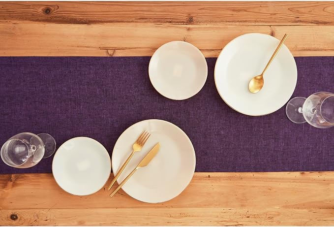 Solino Home 100% Pure Linen Table Runner Grape Long, Athena 14 x 156 in | Table - Image 3