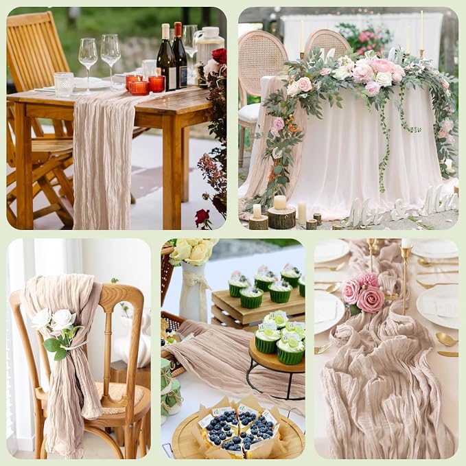 Cheesecloth Table Runner Nude Pink 10FT Boho Gauze Runner, 3 Pack | 120 Inch - Image 7