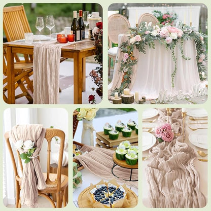 Cheesecloth Table Runner Nude Pink 10FT Boho Gauze Runner, 3 Pack | 120 Inch - Image 7