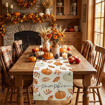 Fall Table Runner Decorations, Pumpkin Maple Leaf Thanksgiving Harvest Decor | - Image 6