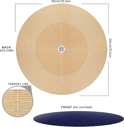 CENNBIE 30 Inches Round Placemats - Cork & Leather Table Mat - Suitable as Side Dining Coffee Table Cover - Can Be Cut to Fit (18"-30", Blue)