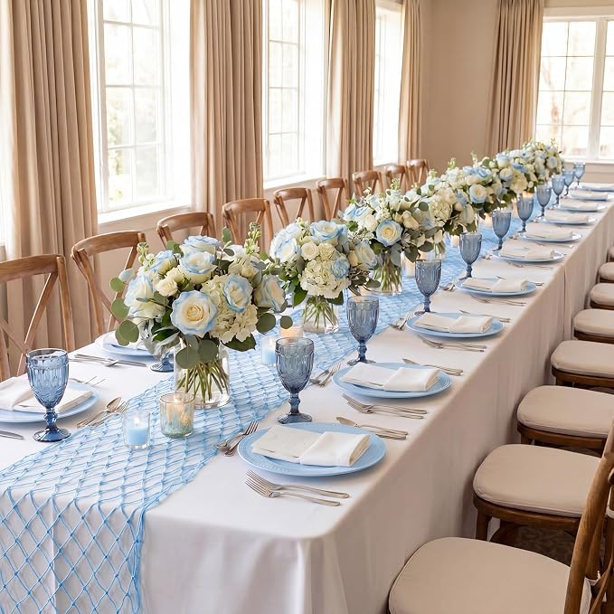 SATINIOR 12 Pcs 12 x 72'' Fishing Net Table Runner Party Decoration, Light Blue - Image 6