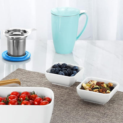 Yedio Square Dipping Bowls Set of 6, 6 Oz Small Porcelain Sauce Bowls for Side Dishes, Appetizers, Snacks, Baking & Dessert, White, Oven Safe