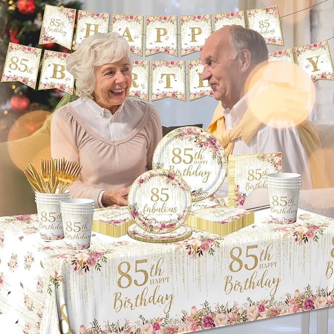 85th Birthday Party Tableware, Includes Plates, Tablecloth - Image 6