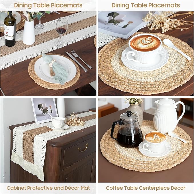 Placemats Set of 6, Natural Round Placemats - Image 3