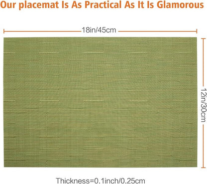 Placemats Set of 6,Washable,Heat and Stain Resistant Indoor/Outdoor Place mats,Vinyl Woven Non Slip Table Mats for Restaurant Table Protection,PVC Placemats(Green,6PCS)