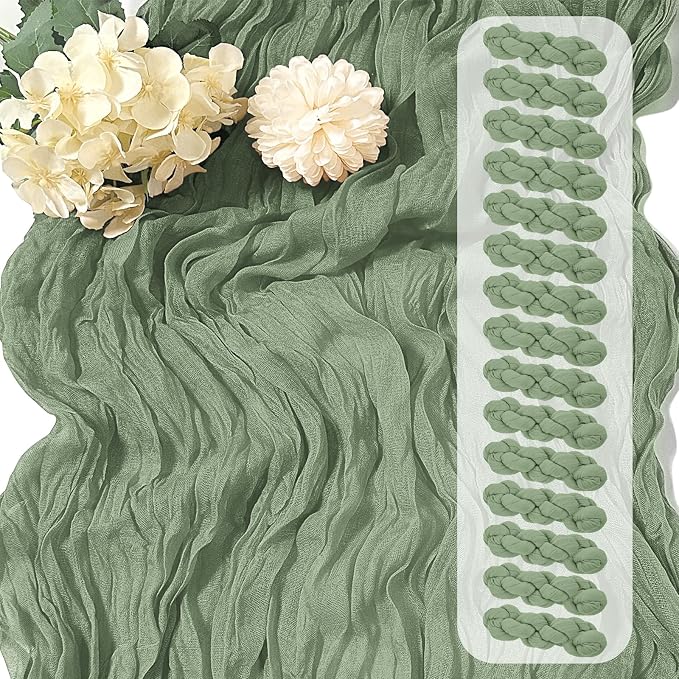 15 Pack Sage Green Cheesecloth Table Runner 17 x 108 inch Cheese Cloth Table by Yorcari