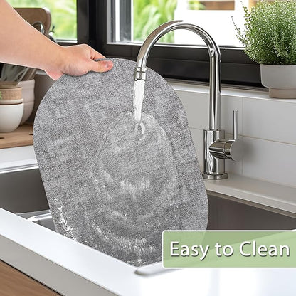 Placemats for Dining Table Set of 4 Non-Slip, Heat Resistant Oval Leather Placemat Double Layer, Waterproof Table Mats Easy to Clean for Kitchen Dining Room Coffee Office Table, Grey