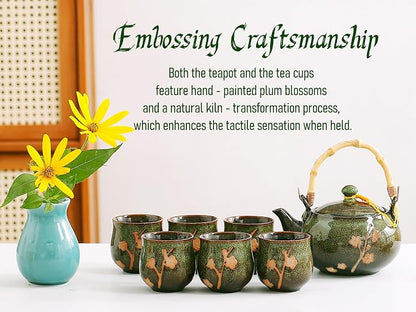 Traditional Japanese tea set, Kiln altered glaze Porcelain tea set - Image 2
