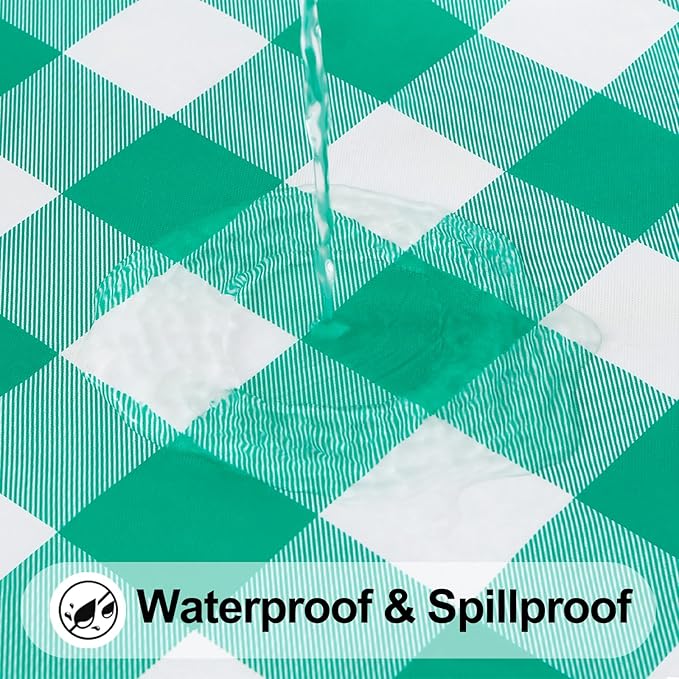 Smiry Rectangle Picnic Table Cloth, Elastic Waterproof Fitted Vinyl Tablecloths, Flannel Backed Buffalo Plaid Table Covers for Dining, Camping, Outdoor (White and Green, 36" x 72")
