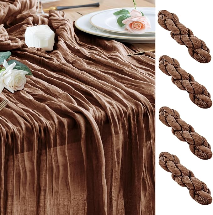 Cheesecloth Table Runner Brown 10FT Boho Gauze Runner, 4 Pack | 120 Inch Cheese by Wokceer