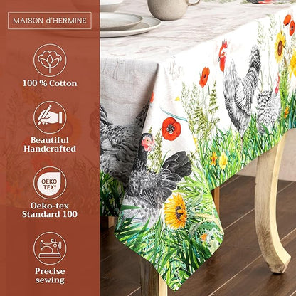 Maison d' Hermine Table Cloth Rectangle Table 100% Cotton 54 x 72 Inches Tablecloth Reusable Decorative for Dining Room Farmhouse Home Valentines Day Decorations Spring Summer - Basse Cour
