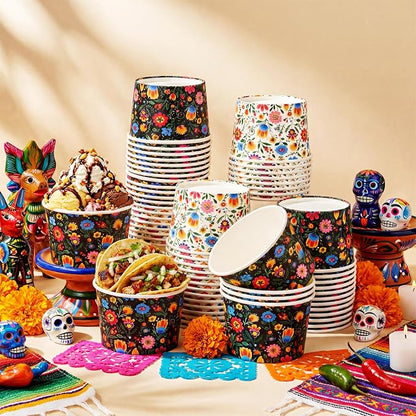 CHENGU 60 Pcs Mexican Colorful Flowers Snack Cups 9 oz Disposable Mexican - Image 5