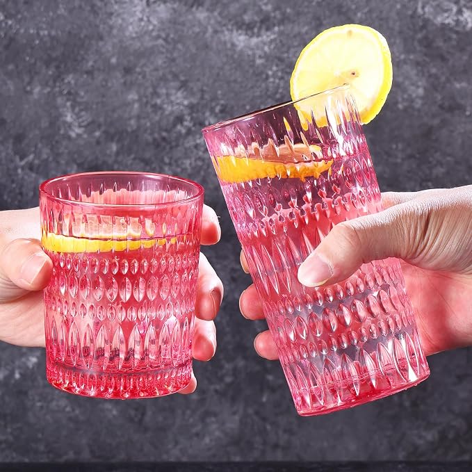 Loivttvv Glassware Drinking Glasses Set of 8, 14 oz Highball Glasses & 10 oz - Image 3