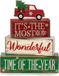 Moucuny 4 Pcs Christmas Decor Wooden Red Truck Winter Tiered Tray Decor Rustic by Moucuny