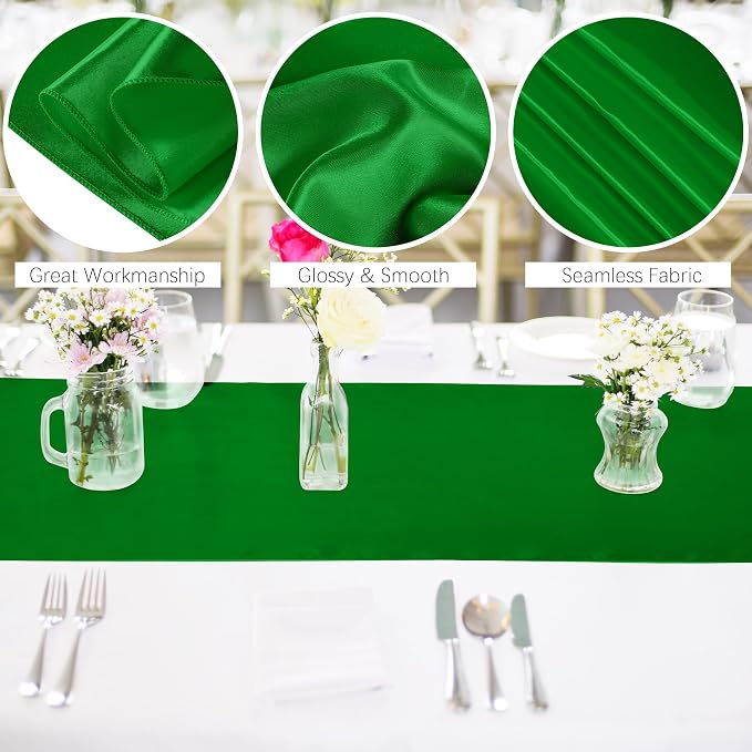 Aneco Satin 12 Pack Table Runner 12 x 108 Inch Emerald Long Wedding Satin Silk - Image 3