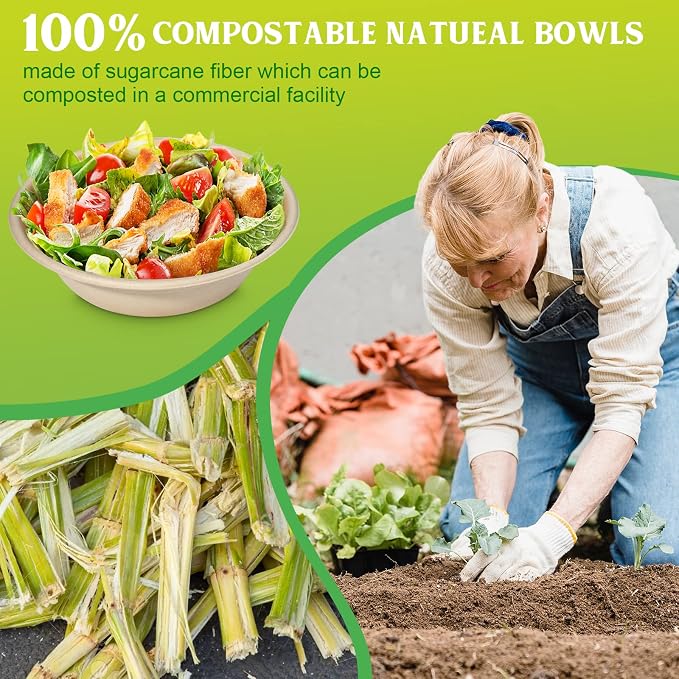 greensight 32oz Large Paper Bowls, 120 Pack Compostable Disposable | - Image 3