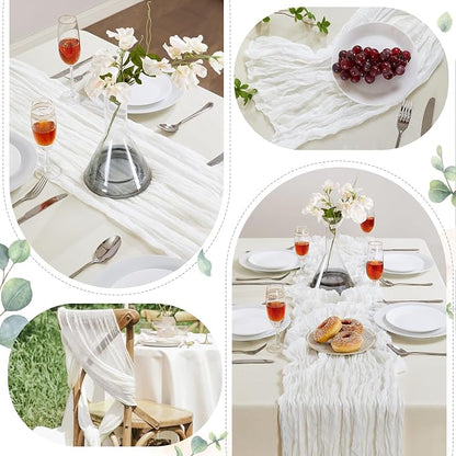AGIRL White Cheesecloth Table Runner 10FT Fall Boho Wedding Home Decor | - Image 7