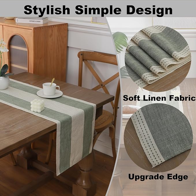 Gernaice Boho Table Runner, Rustic Striped Cotton Linen Farmhouse Table Runners - Image 3