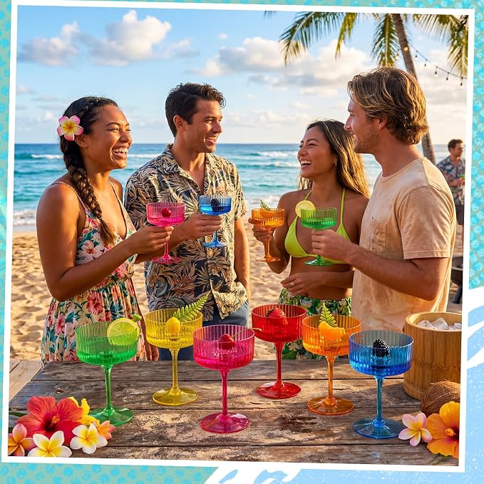 Jingmore 12 Pcs Ribbed Martini Glasses 10 oz Disposable Plastic Vintage Ribbed - Image 6