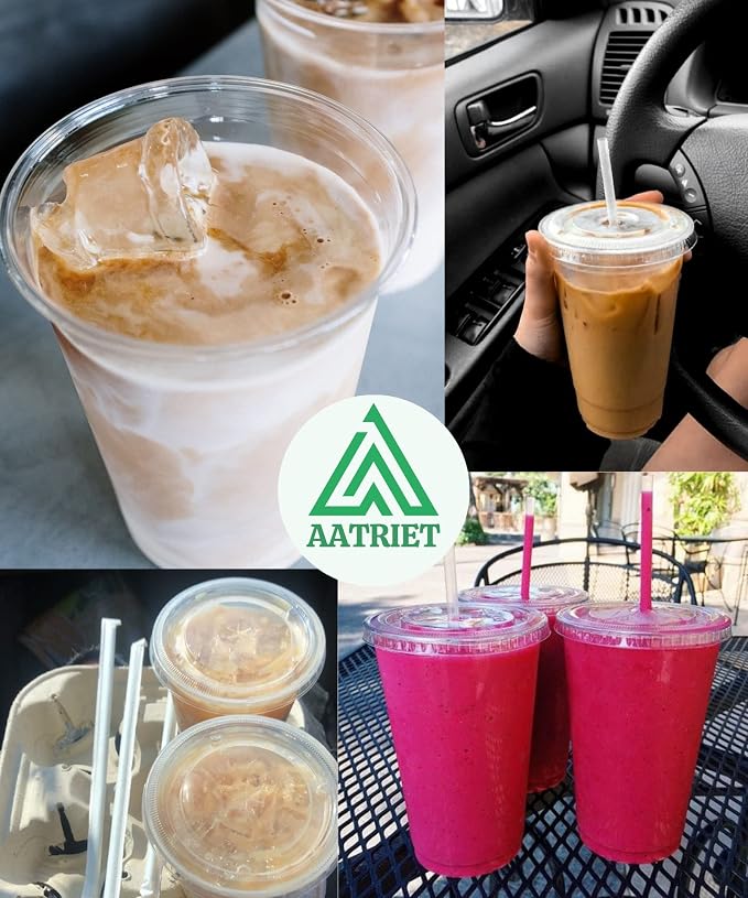 16 oz Clear Plastic Cups with Lids and Straws, Disposable Coffee Cups 25 Sets - Image 6