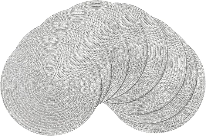 SHACOS Christmas Glitter Silver Placemats Set of 8 Sparkle Bling 15 inch Round by SHACOS