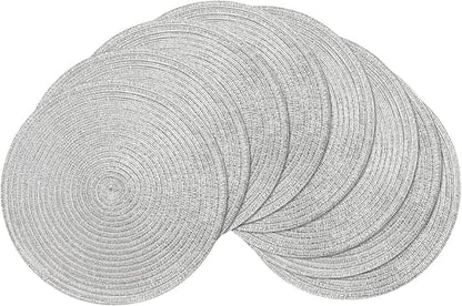 SHACOS Christmas Glitter Silver Placemats Set of 8 Sparkle Bling 15 inch Round by SHACOS