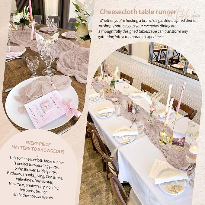 18 Pack Cheesecloth Table Runner 10FT Rosy Brown Table Runner Boho Gauze Cheese - Image 8