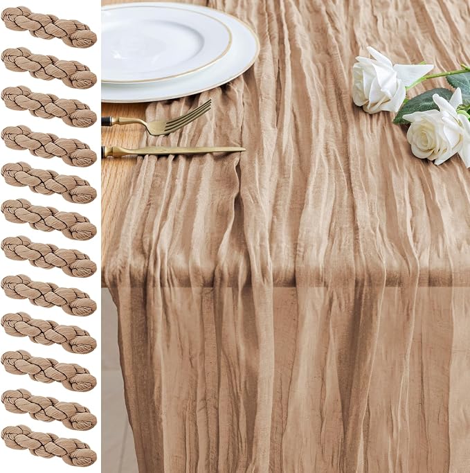Cheesecloth Table Runner 10FT 12Pcs Nude Boho Gauze Rustic Sheer Runners | by Xiomot