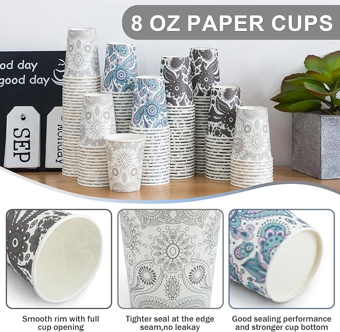 Clawsoff 300 Pack Paper Cups 8 oz, Disposable Coffee Cups 8 OZ | Sturdy - Image 3