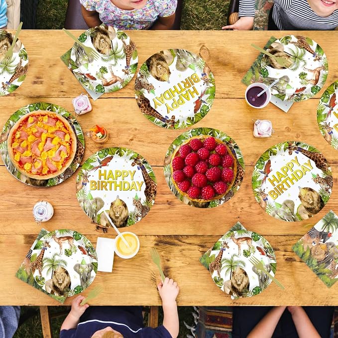 96Pcs African Safari Birthday Party Decorations, Serve 24 | Jungle Theme Plates - Image 8