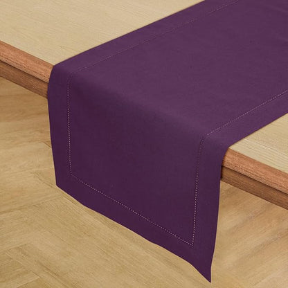 Solino Home Cotton Linen Dining Table Runner Purple Hemstitch, 14 x 90 in | - Image 2