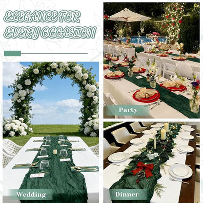 2 Pack Cheesecloth Table Runner, 120 Inch Emerald Green Table Runner | 10 Ft - Image 3