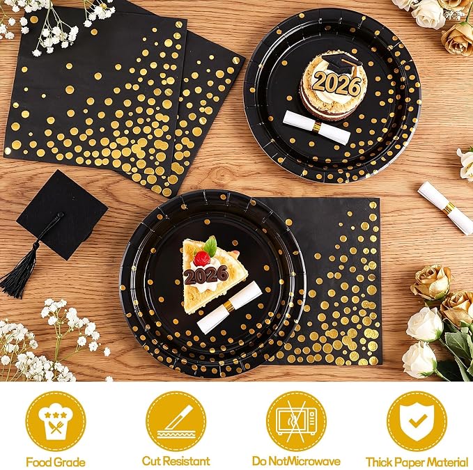 NatNarr 25 Set Black Gold Plates and Napkins Set, 6.5" Napkins, - Image 8