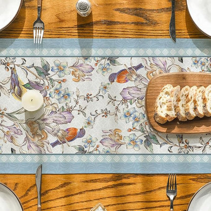 Artoid Mode Blue Birds Flowers Blossom Table Runner, Seasonal Spring Floral - Image 7