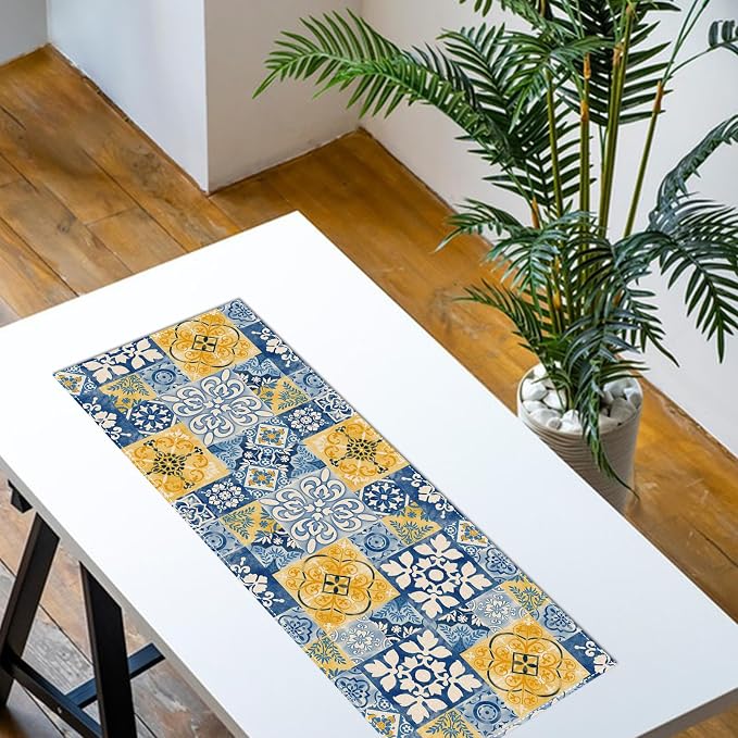 Moroccan Blue Mosaic Tile Dining Table Runner, Vintage Amalfi Coast | Azulejo - Image 4