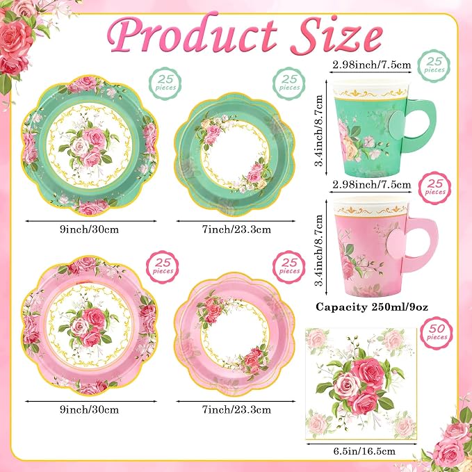 200Pcs Floral Tea Cups and Saucers - Image 3