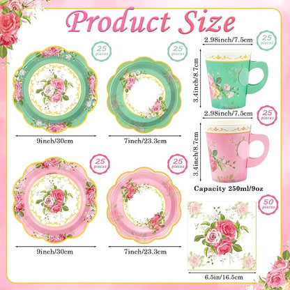 200Pcs Floral Tea Cups and Saucers - Image 3