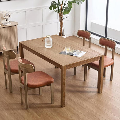 Brown Dining Chairs Set of 6, Mid Century Modern Leather Dining Room Chairs with Curved Back, Armless Kitchen Chairs for Living Room/Restaurant/Balcony/Bedroom/Home Desk/Task
