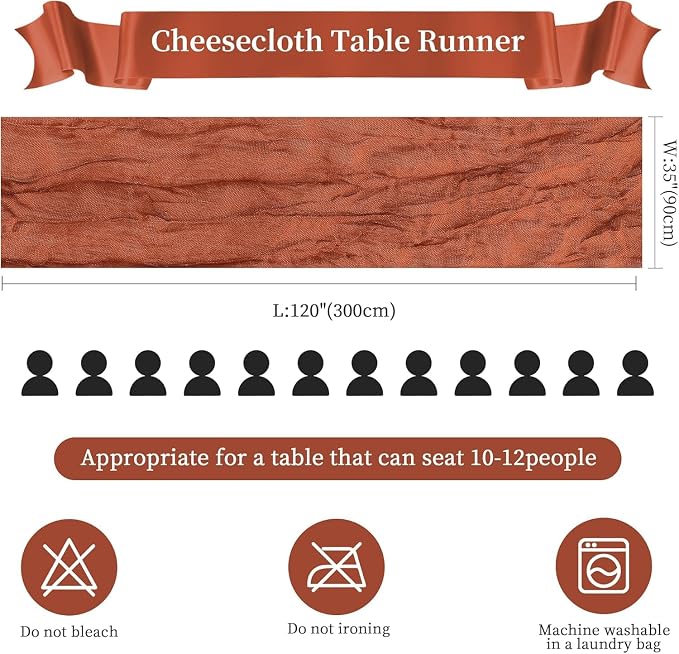 AGIRL 6 Pack Terracotta Cheesecloth Table Runner 10FT Fall Boho Home Decor | - Image 2