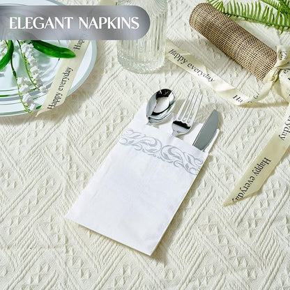 Vplus 200 Pack Paper Napkins Guest Towels Disposable Premium Quality 3-ply Dinner Napkins Disposable Soft, Absorbent, Perfect for Kitchen, Wedding, Parties, Dinners or Events(Silver)
