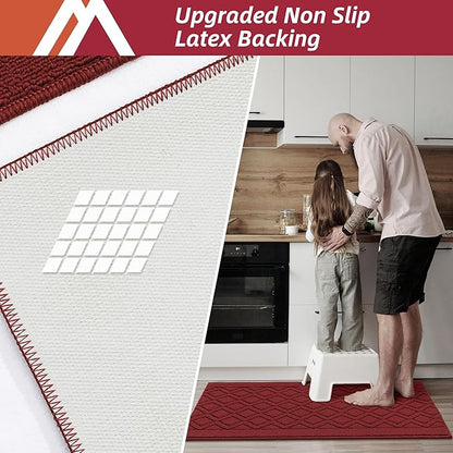 COSY HOMEER-Kitchen-Rugs-and-Mats 20"x48" Non Slip Kitchen Mats for Floor Absorbent Washable Kitchen Runner Standing Floor Mat for Sink Mat,Entry,Laundry,Polypropylene,Red