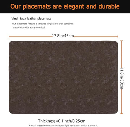 Vinyl Placemats Set of 12 Faux Leather 100% Waterproof Wipeable Washable Place Mats Heat Resistant Easy Clean Non-Slip Table Mats for Indoor Outdoor. (12,Coffee)