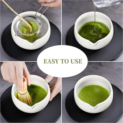 YIBO Matcha Whisk Set White, Matcha Set Kit Includes Ceramic Matcha Bowl - Image 4