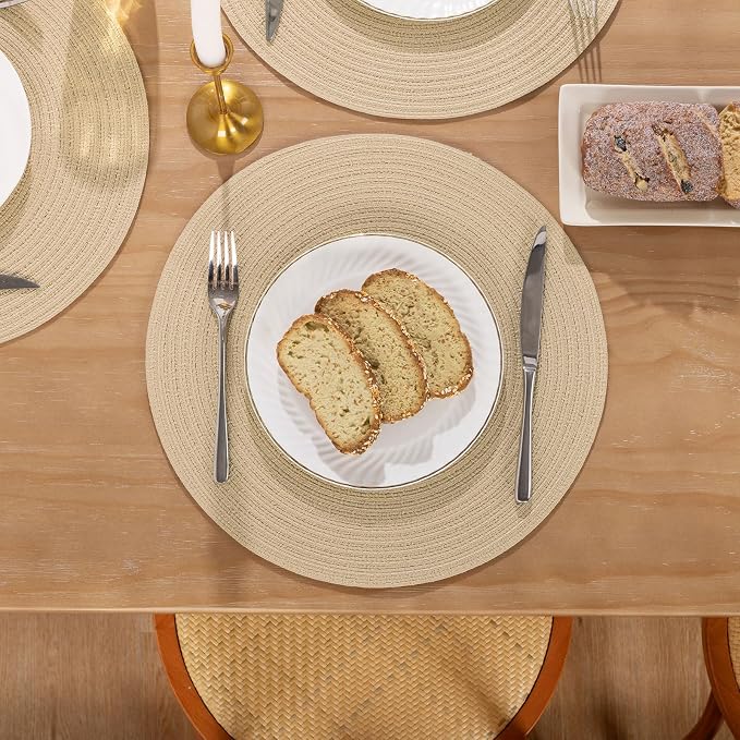 SHACOS 15 inch Round Braided Placemats Set of 6 Cotton Polyester Heat Resistant - Image 5
