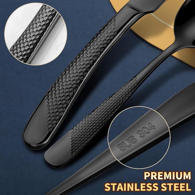 40-Piece Hammered Black Silverware Set - Image 6