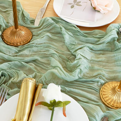 8 Pack Sage Green Cheesecloth Table Runner 120 Inch Boho Wedding Decor | - Image 5