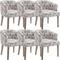 Mid-Century Modern Dining Chairs Set of 6, Tufted Upholstered Linen Dining Room Chairs with Wooden Legs, Floral Pattern